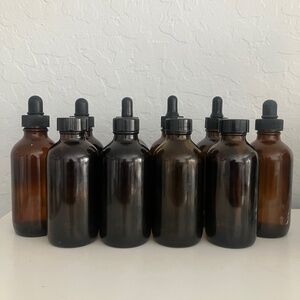 Lot of 10 4oz Amber Brown Glass Bottles Screw On Tops and Droppers Food Safe
